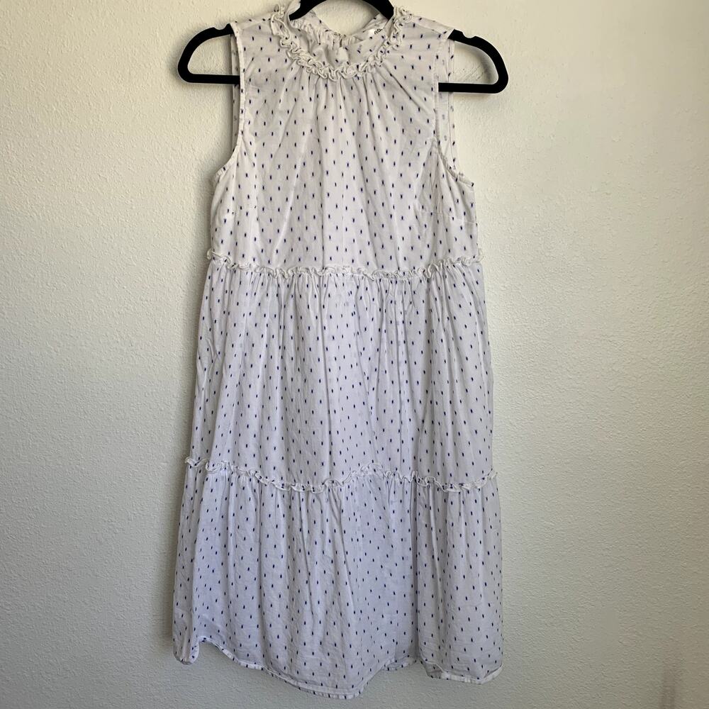eShakti Dot Tiered Mini Dress in White/Blue‎